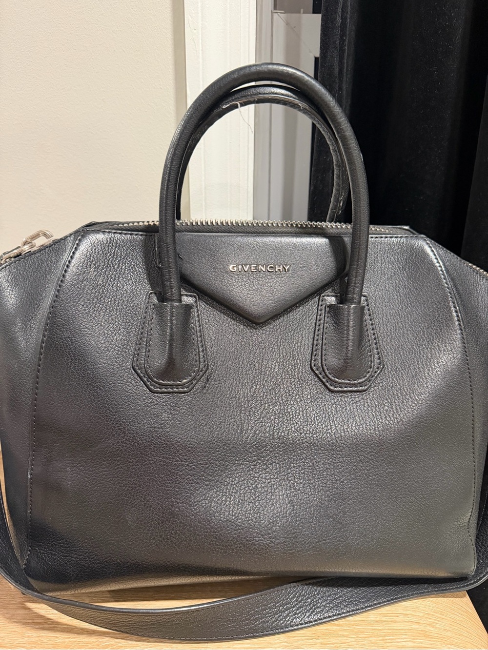 Givenchy Black Leather Satchel with Top Handles and Strap